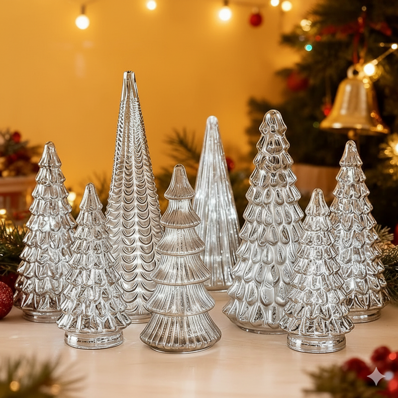 Conjunto de Árvores Iluminadas - Vidro mercúrio com detalhes texturizados