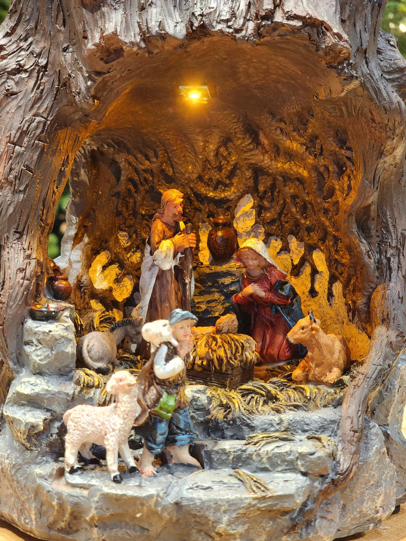 PRESÉPIO NA PEDRA COM LUZ CENÁRIO VILA NATALINA